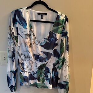 White House Black Market Floral Blouse - White, Blue, Green